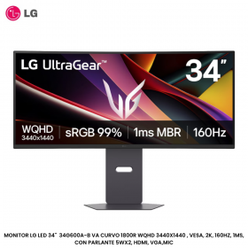 MONITOR LG LED 34"  34G600A-B VA CURVO 1800R WQHD 3440X1440 , VESA, 2K, 160HZ, 1MS, CON PARLANTE 5WX2, HDMI, VGA,MIC
