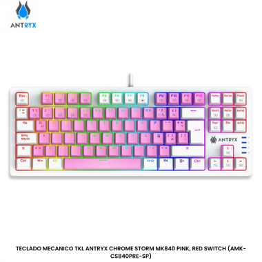 TECLADO MECANICO TKL ANTRYX CHROME STORM MK840 PINK, RED SWITCH (AMK-CS840PRE-SP)