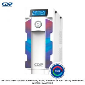 UPS CDP GAMING G-SMART1516I 1500VA / 900W / 16 SALIDAS / 8 PORT USB-A / 2 PORT USB-C WHITE (G-SMART1516I)
