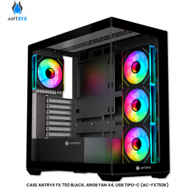 CASE ANTRYX FX 750 BLACK, ARGB FAN X4, USB TIPO-C (AC-FX750K)