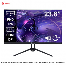 MONITOR TEROS TE-2417S, 23.8" FHD IPS PLANO, 144HZ, 1MS, HDMI, DP, AUDIO OUT, PARLANTES