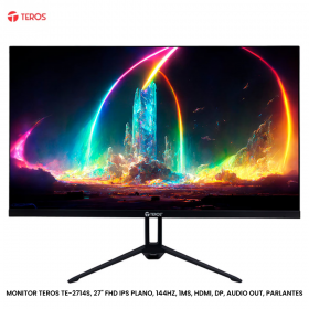MONITOR TEROS TE-2714S, 27" FHD IPS PLANO, 144HZ, 1MS, HDMI, DP, AUDIO OUT, PARLANTES