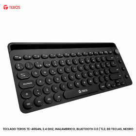 TECLADO TEROS TE-4064N, 2.4 GHZ, INALAMBRICO, BLUETOOTH 3.0 / 5.2, 80 TECLAS, NEGRO