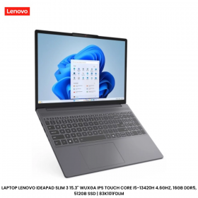 LAPTOP LENOVO IDEAPAD SLIM 3 15.3" WUXGA IPS TOUCH CORE I5-13420H 4.6GHZ, 16GB DDR5, 512GB SSD | 83K101FDLM