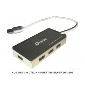 HUB USB 3.0 DTECH 4 PUERTOS SILVER DT-3308