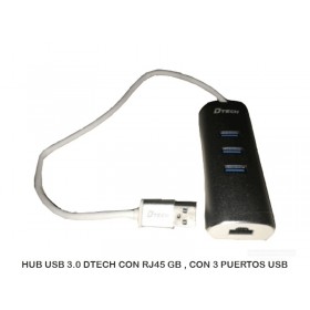 HUB USB 3.0 DTECH CON RJ45 GB , CON 3 PUERTOS USB